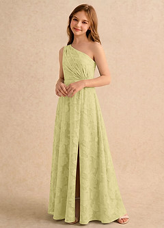 Azazie Pudles Girls Formal Robe Demoiselle D'honneur Fillette Robe Trapèze en Blumen-Burnout Asymétrique Sorbet Citron image5