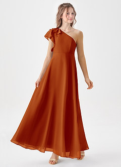 Azazie Arabella Junior Paprika A-Line Ruched Chiffon Dress image4