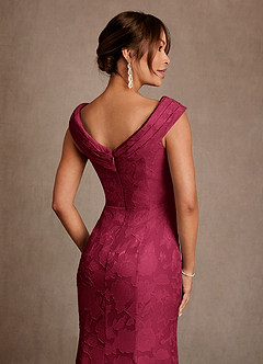 Azazie Aberdeen Mother of the Bride Dresses Burgundy Sheath Pleated Floral Burnout Dress image6