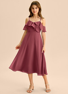 Azazie Kamilla Junior Vestido de Merlot de Gasa de Corte en A con Vestidos sin tirantes image5