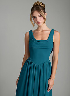 Azazie Novi Brautjungfernkleider Eine Linie Plissee Chiffon Kleid Tintenblau image6
