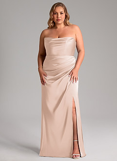 Azazie Leonis Bridesmaid Dresses Blushing Pink Mermaid Pleated Stretch Satin Convertible Dress image9
