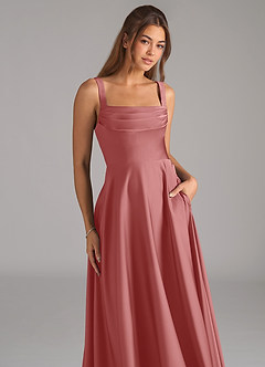 Azazie Shaude Abiti da Damigella Abito A-Line in Raso Elasticizzato Plissettato Rosa Antica image2