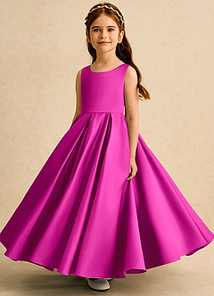 Azazie Pepper vestidos de niña de las flores Vestido de Fucsia de Satin Mate de Corte En A con Plisado image5