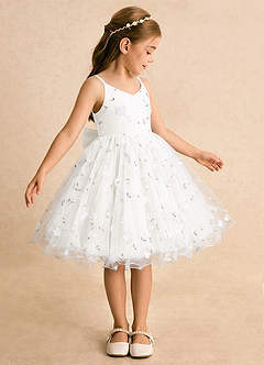 Azazie Junebug Flower Girl Dresses Ivory Ball-Gown Spaghetti Strap Tulle Dress image4