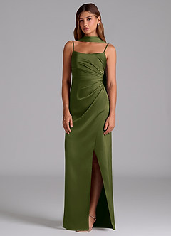 Azazie Calandra Brautjungfernkleider Etui Plissee Stretch-Satin Kleid Helles Olivgrün image3