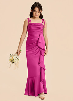 Azazie Ryan Junior Jurk van Stretch Satijn met Kolom Strik Fuchsia image4
