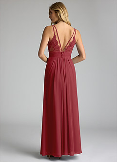 Azazie Maren Allure Bridesmaid Dresses Pomegranate A-Line V-Neck Lace Chiffon Dress image5