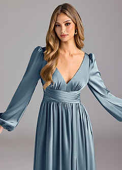 Azazie Norah Brautjungfernkleider A-Linie Stretch-Satin Kleid Staubblau image5