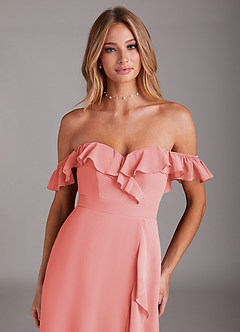 Azazie Lyra Bridesmaid Dresses Coral A-Line Chiffon Convertible Dress image9
