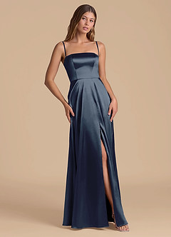 Azazie Wren Brudtärnklänningar Klä av A-Linje i Metallisk satin Axelbandslös Mörk Marinblå image5