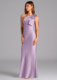 Azazie Yuanna Bridesmaid Dresses Frosted Lilac Mermaid One Shoulder Stretch Satin Dress image4