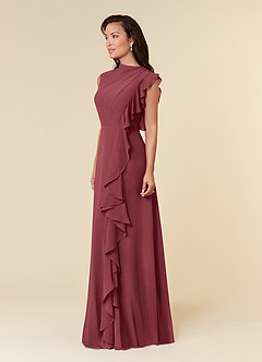 Azazie Narine Mother of the Bride Dresses Merlot A-Line High Neckline Pleated Chiffon Dress image2