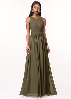 Azazie Nina Abiti da Damigella Abito A-Line in Chiffon Plissettato Willow Green image1