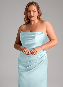 Azazie Leonis Bridesmaid Dresses Cloud Blue Mermaid Pleated Stretch Satin Convertible Dress image10