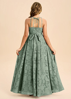 Azazie Arianthe Junior Matcha A-Line Pleated Floral Burnout Dress image1
