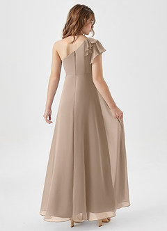 Azazie Arabella Junior Taupe A-Line Ruched Chiffon Dress image2
