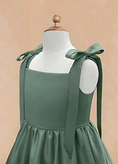 Azazie Chelsie Flower Girl Dresses Eucalyptus A-Line Bow Matte Satin Dress image8