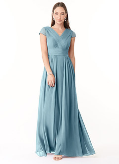Azazie Organa Bridesmaid Dresses Moody Blue A-Line Pleated Chiffon Dress image1