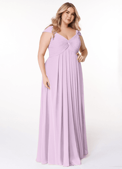 Azazie Kaitlynn Bridesmaid Dresses Frosted Lilac Empire Ruched Chiffon Convertible Dress image12