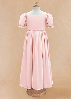 Azazie Joss Flower Girl Dresses Blushing Pink A-Line with Sleeves Chiffon Dress image5