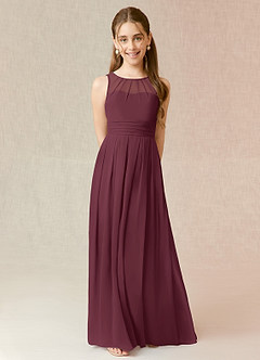 Azazie Bibiane Junior Cabernet A-Line Pleated Chiffon Dress image1