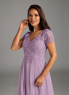 Azazie Dunja Mother of the Bride Dresses Wisteria A-Line V-Neck Lace Chiffon Dress image6