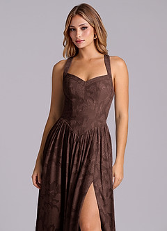 Azazie Francis Robes de demoiselle d'honneur Robe Trapèze en Blumen-Burnout Corset Ganache image7