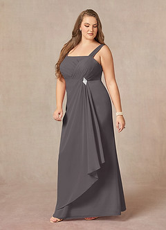 Azazie Weisz Mother of the Bride Dresses Steel Grey A-Line Square Neckline Pleated Chiffon Dress image11