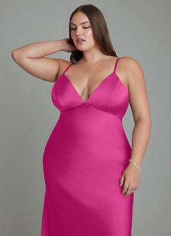 Azazie Stefania Robes de demoiselle d'honneur Robe Trapèze en Satin extensible Fuchsia image13