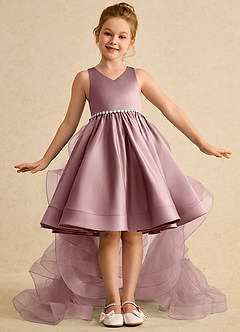 Azazie Julietta Flower Girl Dresses Dusty Rose Ball-Gown Convertible Tulle Dress image2