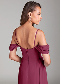Azazie Amyra Bridesmaid Dresses Mulberry Sheath Off the Shoulder Chiffon Convertible Dress image7