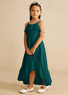 Azazie Karmen Flower Girl Dresses Peacock A-Line Ruched Chiffon Dress image2