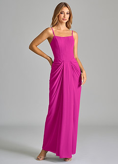 Azazie Anaïs Vestidos de damas de honor Vestido de Fucsia de Gasa de Corte Recto con Sin tirantes image6