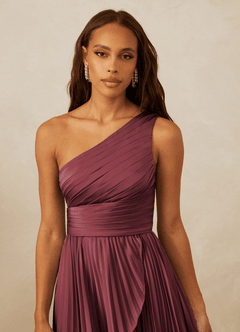 Christian Siriano Bridal for Azazie 1008 Bridesmaid Dresses Merlot A-Line One Shoulder Stretch Satin Dress image8