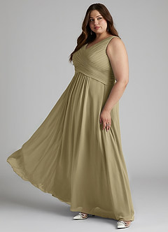 Azazie Flora Bridesmaid Dresses Moss Green A-Line Pleated Chiffon Dress image12
