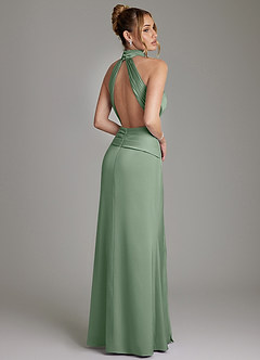 Azazie Gracelynn Bridesmaid Dresses Matcha Sheath Pleated Stretch Satin Dress image9