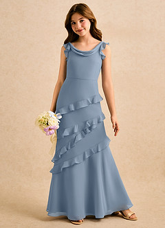 Azazie Aria Girls Formal Blomsterpigekjoler Havfrue Rynket Chiffon Gulv-længde Kjole image3