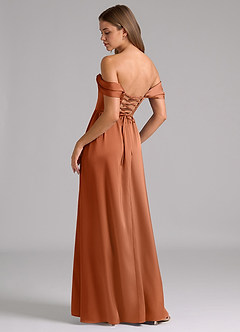 Azazie Hattie Bridesmaid Dresses Copper A-Line Corset Stretch Satin Dress image2