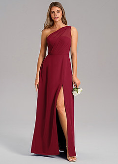Azazie Phaedra Bridesmaid Dresses Burgundy A-Line One Shoulder Chiffon Dress image3
