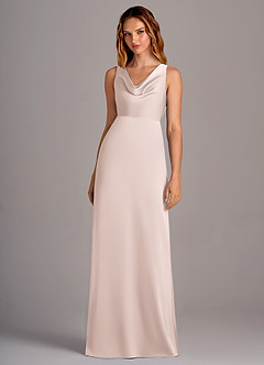 Azazie Wrenlee Bridesmaid Dresses Blushing Pink A-Line Stretch Satin Dress image4