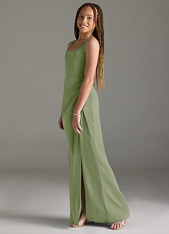 Azazie Mero Junior Dusty Sage Mermaid Pleated Stretch Satin Dress image4