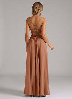 Azazie Aaida Bridesmaid Dresses Bronzer A-Line Corset Stretch Satin Dress image6