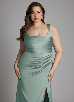 Azazie Sierra At-home Try On Dresses Dusty Rose A-Line Corset Stretch Satin Dress image10