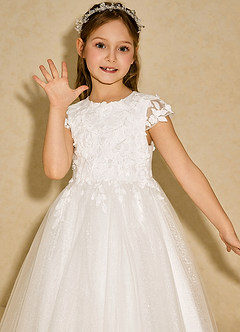 Azazie Sprinkle Flower Girl Dresses Ivory Ball-Gown Lace Dress image2