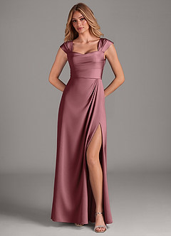 Azazie Laila Robes de demoiselle d'honneur Robe Trapèze en Satin extensible Plissée Améthyste image4
