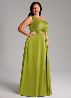 Azazie Brooke Robes de demoiselle d'honneur Robe Trapèze en Satin extensible Une épaule Citronnelle image11