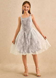 Azazie Cubbie Girls Formal Flower Girl Dresses Taupe A-Line Lace Dress image4