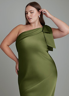 Azazie Yuanna Bridesmaid Dresses Olive Mermaid One Shoulder Stretch Satin Dress image10
