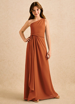 Azazie Tilda Girls Formal Jurken voor bloemenmeisjes Kolom Jurk van Chiffon One-Shoulder Kaneel image3